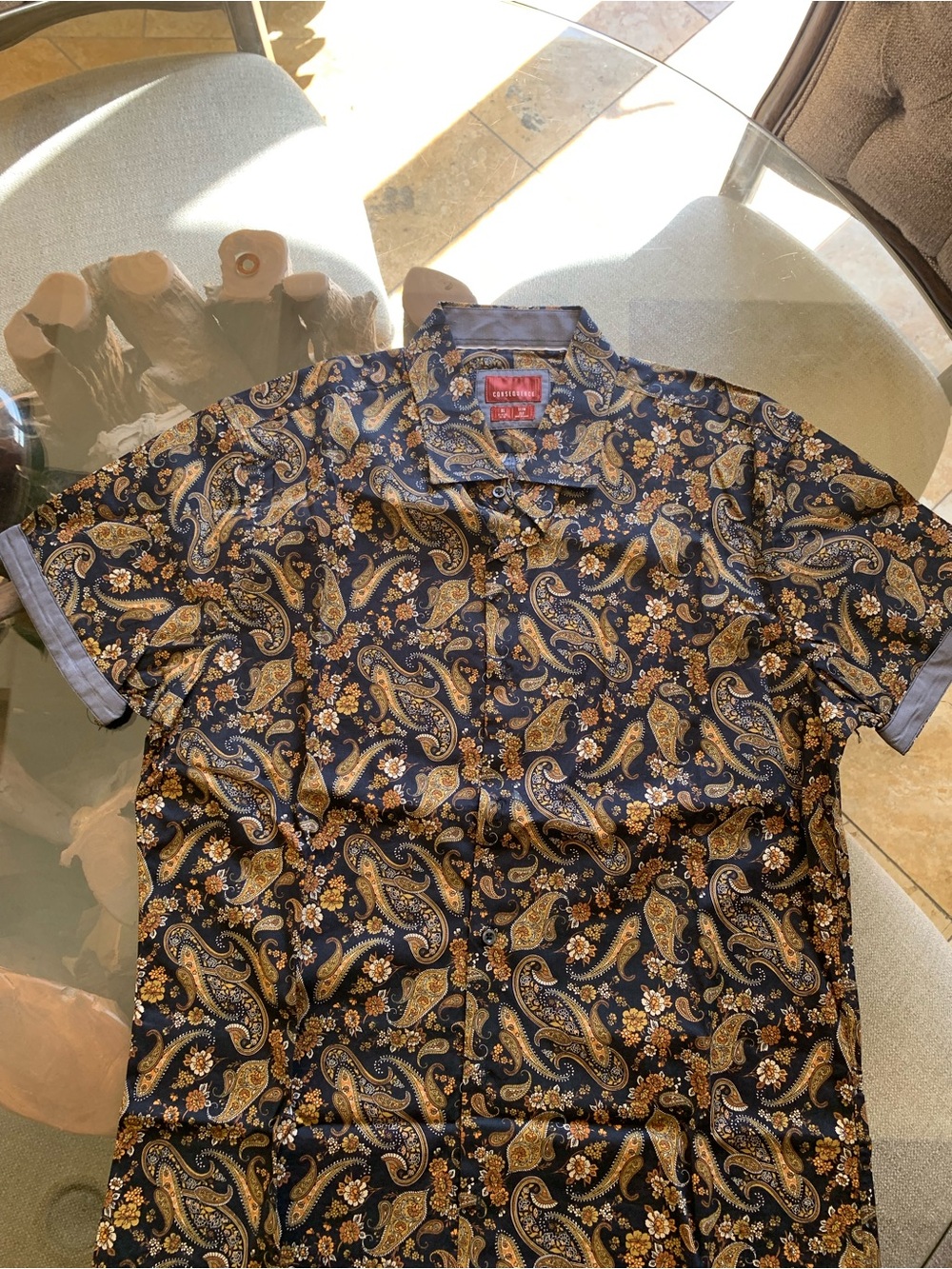 Classic Paisley Short-Sleeve Shirt - Navy & Gold